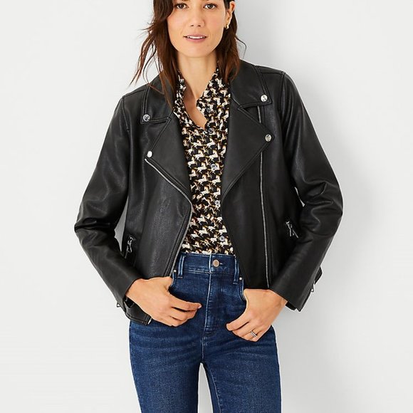 Ann Taylor Pebbled Faux Leather Moto Jacket 567256
